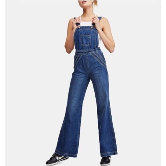 Free People Rainbow Connection Blue Flare & Wide Leg Jeans - Picture 3 of 14